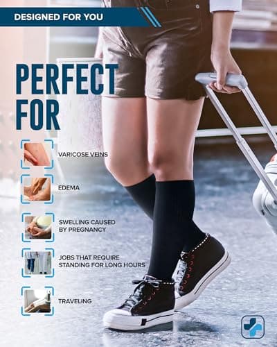Doctor's Select 3 Pairs Plus Size Compression Socks Wide Calf | Bamboo Viscose Knee High Extra Wide Calf Compression Socks Women & Men | Black