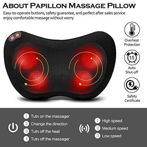 Papillon Mothers Day Gifts for Mom,Back Massager with Heat,Shiatsu Neck Massager Pillow for Back,Neck,Shoulder,Foot&Lower Back Pain Relief,Relaxation Gifts for Women/Mom/Fathers Day (Black)