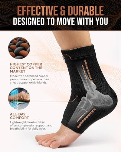 TheraCopper Copper Ankle Brace (2 Pack) — Compression Ankles Brace for Men & Women — Infused Copper Ankle Sleeve Compression Support for Pain Relief, Swelling, Sprains, Achilles Recovery & Sports (Medium)
