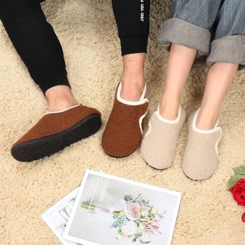 Ibeauti Women Mens House Slippers Lightweight Comfy Barefoot Slipper Socks Rubber Sole House Shoes for Indoor/Outdoor Bedroom Travel (Beige, Adult, Women, Numeric Range, Medium, 7.5, 8.5)