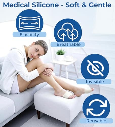 MasterMo Metatarsal Pads for Men and Women - Ball of Foot Pain Relief Cushions for Sesamoiditis, Metatarsalgia, Morton's Neuroma - 2 Pairs Fabric Sleeves with Gel Inserts (Beige, M)
