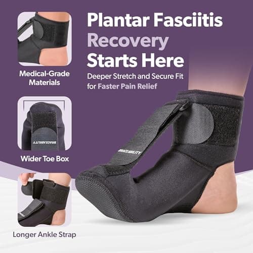BraceAbility Plantar Fasciitis Night Splint Sock - Soft Plantar Fascia Boot for Sleeping, Achilles Tendonitis Relief, Foot Drop, Heel Pain - Planter Facetious Night Sling Brace for Women and Men (S)