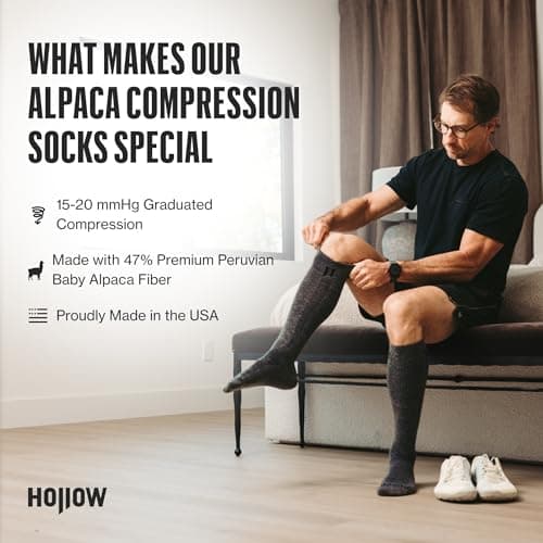 HOLLOW Alpaca Wide Compression Circulation Socks for Men and Women, Moisture Wicking Alpaca Wool Socks for Hiking, Running, Temperature Regulating & Comfortable (Large, Grey)