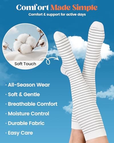 LEVSOX Cotton Compression Socks for Women Men 20-30 mmHg Knee High Cute Support Sock for Flying Nurses Pregnancy