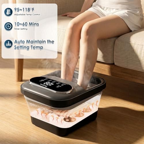 Ranjova Collapsible Foot Spa Electric Rotary Massage, Foot Bath with Heat, Bubble,Temp Control, and 24 Motorized Shiatsu Massage Balls, Pedicure Foot Spa Tub for Stress Relief (Black)