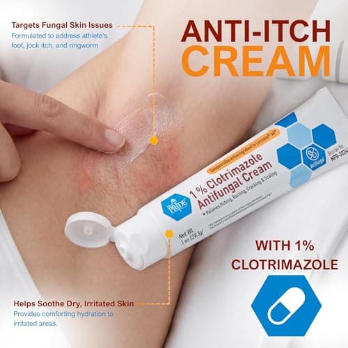 MED PRIDE 1% Clotrimazole Antifungal Cream 1oz- Fungus Skin Care Treatment with - Jock Itch Body Ointment - Fights Infection, Sweat Rash, Athletes Foot, Ringworm & Relieves Itching, Burning