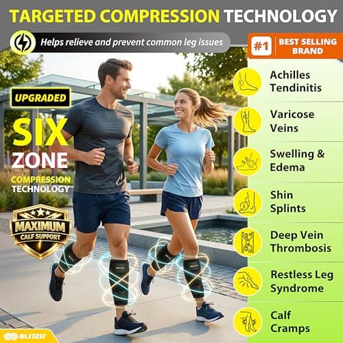 BLITZU Calf Brace for Torn Calf Muscle, Adjustable Neoprene Compression Sleeve for Women, Men, Runners. Support Wrap for Shin Splints, Strain, Tear, Lower Leg Tibia Injury, and Pain Relief. S-M