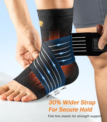 WHCOOL Low-Profile Ankle Braces for Women & Men, Customizable Ankle Compression Sleeve w/Wide Strap, Foot Support Wrap for Plantar Fasciitis Pain Relief, Achilles Tendonitis, Sprain, Black, 1 Pair, L