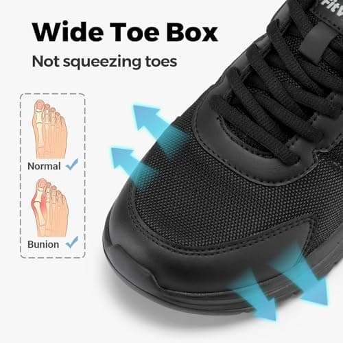 FitVille Men's Walking Shoes Wide Width Lightweight Comfortable Sneakers Max Cushioning Shoes for Plantar Fasciitis Relief (10.5 Wide, Jet Black)