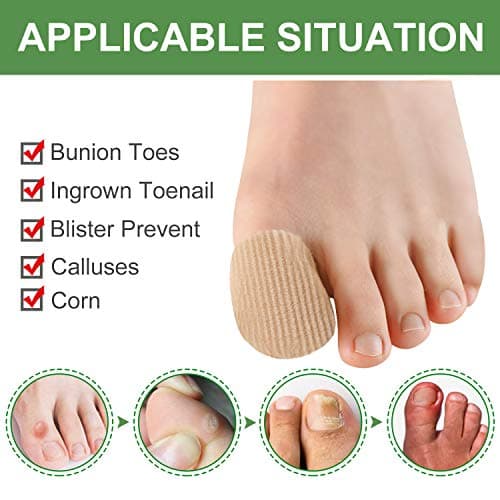 Welnove 10Pack Toe Caps Closed Toe Surface Fabric Sleeve Protectors with Gel Lining, Prevent Pain Relief for Corns, Blisters and Ingrown Toenails (Size Large + Size Medium)