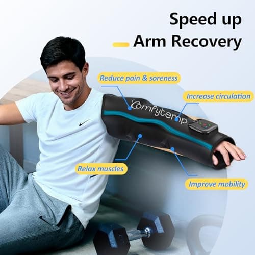 Comfytemp Air Compression Arm Massager for Circulation and Pain Relief, Portable Full-Arm Compression Sleeve for Tennis Elbow, Lymphedema, FSA Eligible HSA, Ideal for Mom Dad (Fits Upper Arms 11"~15")