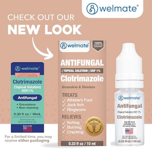 WELMATE Clotrimazole 1% Antifungal Topical Solution | 0.33 fl oz (10mL) Athlete's Foot, Jock Itch, Ringworm Treatment & Ear Drops, Greaseless Non-Staining, Fast Relief for Itchy, Burning Skin
