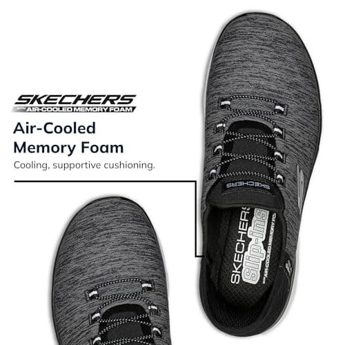 Skechers Women's Summits Hands-Free Slip-Ins – Memory Foam Insole, Heel Pillow, Vegan Materials Sneaker, Black White, 8