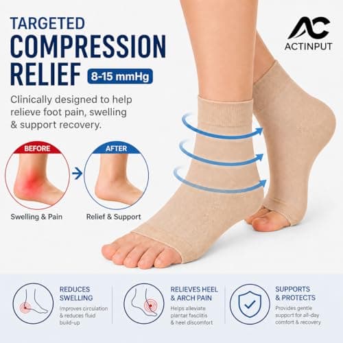ACTINPUT 2 Pack Ankle Brace Compression Sleeve 8-15 mmHg Open Toe Сompression Socks Women&Men for Swelling,Plantar Fasciitis,Sprain Beige S/M
