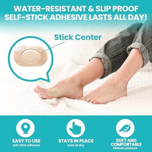 Promifun Bunion Pain Relief Pads to Wear with Shoes - 27 ct Bunion Cushion - Moleskin Protect Feet for Men and Women - Water-Resistant Self-Stick Adhesive (Multi-size)