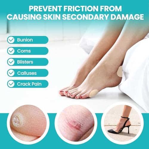 Promifun Bunion Pain Relief Pads to Wear with Shoes - 27 ct Bunion Cushion - Moleskin Protect Feet for Men and Women - Water-Resistant Self-Stick Adhesive (Multi-size)