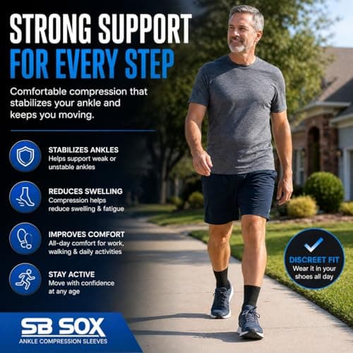SB SOX Compression Ankle Brace (1 Pair) – Ankle Support Sleeve for Men & Women – Relief for Achilles, Sprains, Plantar Fasciitis (Solid Black, Medium)
