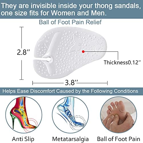 Urwalk Gel Metatarsal Pads for Thong Sandals Flip-Flops, 3 Pairs Self-Adhesive Forefoot Pads, Anti-Slip Ball of Foot Cushion Insoles for Women and Men, All Day Pain Relief ( Transparent)