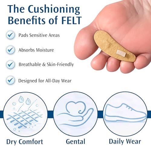 PediFix Felt Toe Crest Cushion with Loop – Hammer Toe Support Pad for Callus Cushioning & Toe Tip Pressure Relief, Soft Under Toe Buttress Pad for in-Shoe Comfort, Small Right, 2 Pack