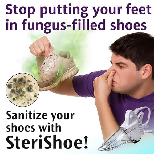 SteriShoe UV Shoe Sanitizer and Deodorizer – Ultraviolet Light Sterilizer for Sneakers, Boots, and Dress Shoes – Kills Odor-Causing Bacteria and Toenail Fungus Germs for Fresh, Clean Feet