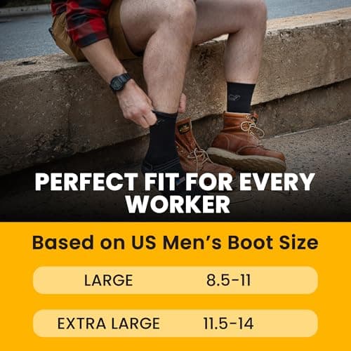 Camel City Mill Crew Wool Work Socks – Sweat-Wicking & Durable Wool Socks – Designed for Long Shifts - For up to 8" Boots (US, Alpha, Large, Regular, Regular, 1 Pack, Black)