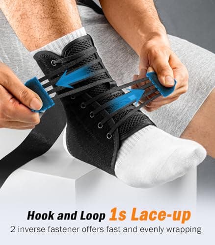 WHCOOL Slim-Fit Ankle Brace for Sprained Ankle, Quick Lace Up Ankle Support for Women Men with 2 Auto-Shaped Pads, Air Fabric Cool Ankle Stabilizer for Injury Recover, Running,Sports, M(12”-13”)