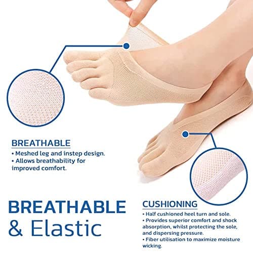 Qauxbul 5 Pairs Sock Align Toe Socks for Bunion, No Show Low Cut Five Finger Orthopedic Compression Socks For Women (Toe Socks-B)