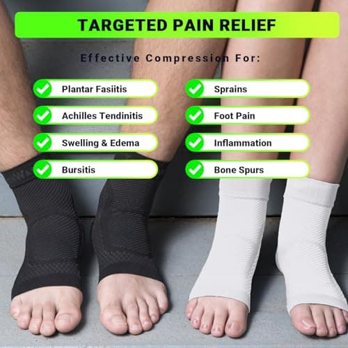 TechWare Pro Ankle Brace Compression Sleeve - Relieves Achilles Tendonitis, Joint Pain. Plantar Fasciitis Foot Sock with Arch Support Reduces Swelling & Heel Spur Pain. (Black/Black, L/XL)