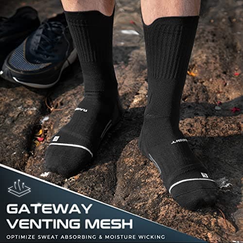 Rahhint Compression Running Socks 3 Pairs, Cushion Crew Socks, Anti-Blister Moisture Wicking Athletic Hiking Basketball Socks