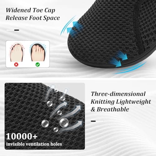 Scurtain Womens Neuropathy Shoes Wide Toe Box Walking Shoes Comfortable Diabetic Nursing Shoe Non Slip Plantar Fasciitis Orthopedic Shoes Black Casual Sneakers Summer Slippers Size 8.5
