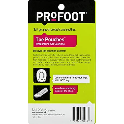 PROFOOT Toe Pouch Cushions Women's 6-10 (1 Pair) Protects Toes Cushions & Supports Tender Toes Trim to Fit All Shoe Types