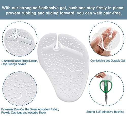 Urwalk Gel Metatarsal Pads for Thong Sandals Flip-Flops, 3 Pairs Self-Adhesive Forefoot Pads, Anti-Slip Ball of Foot Cushion Insoles for Women and Men, All Day Pain Relief ( Transparent)