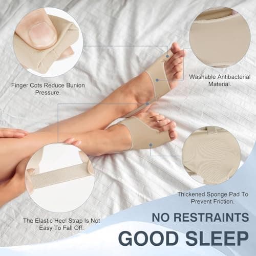KTSAY 2PCS Bunion Corrector for Women & Men, Big Toe Straightener with Splint & Pads, Comfortable & Breathable for Day/Night Support, Hallux Valgus Pain Relief Non-Slip Socks (1, Beige)