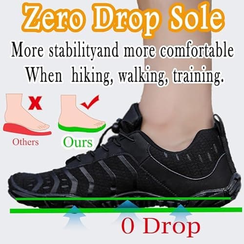 Barefoot Shoes Men Women Minimalist Shoes Zero Drop Workout Cross-Trainer Hiking Water Wide Toe Box Grounded Footwear Weightlifting Walking Black