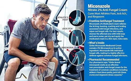Miconazole Globe (3 Pack) Nitrate 2% Cream 1 oz, Cures Most Athletes Foot, Jock Itch, Ringworm and More.